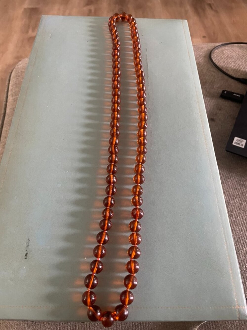 Vintage Cognac Amber-Tone Graduated Bead Necklace 31"